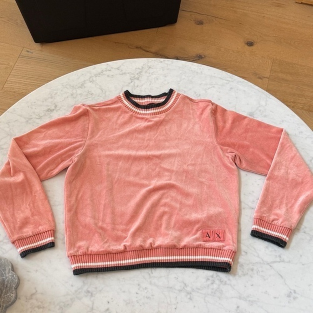 Armani Exchange AX Velour Crewneck Sweatshirt Men's Small Pink Coral Y2K